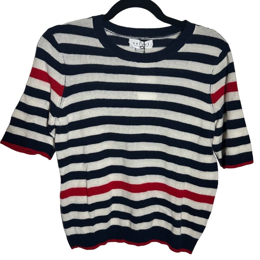 NEW Velvet Graham Spencer Blue White Striped Wool Cashmere Sweater Size Medium